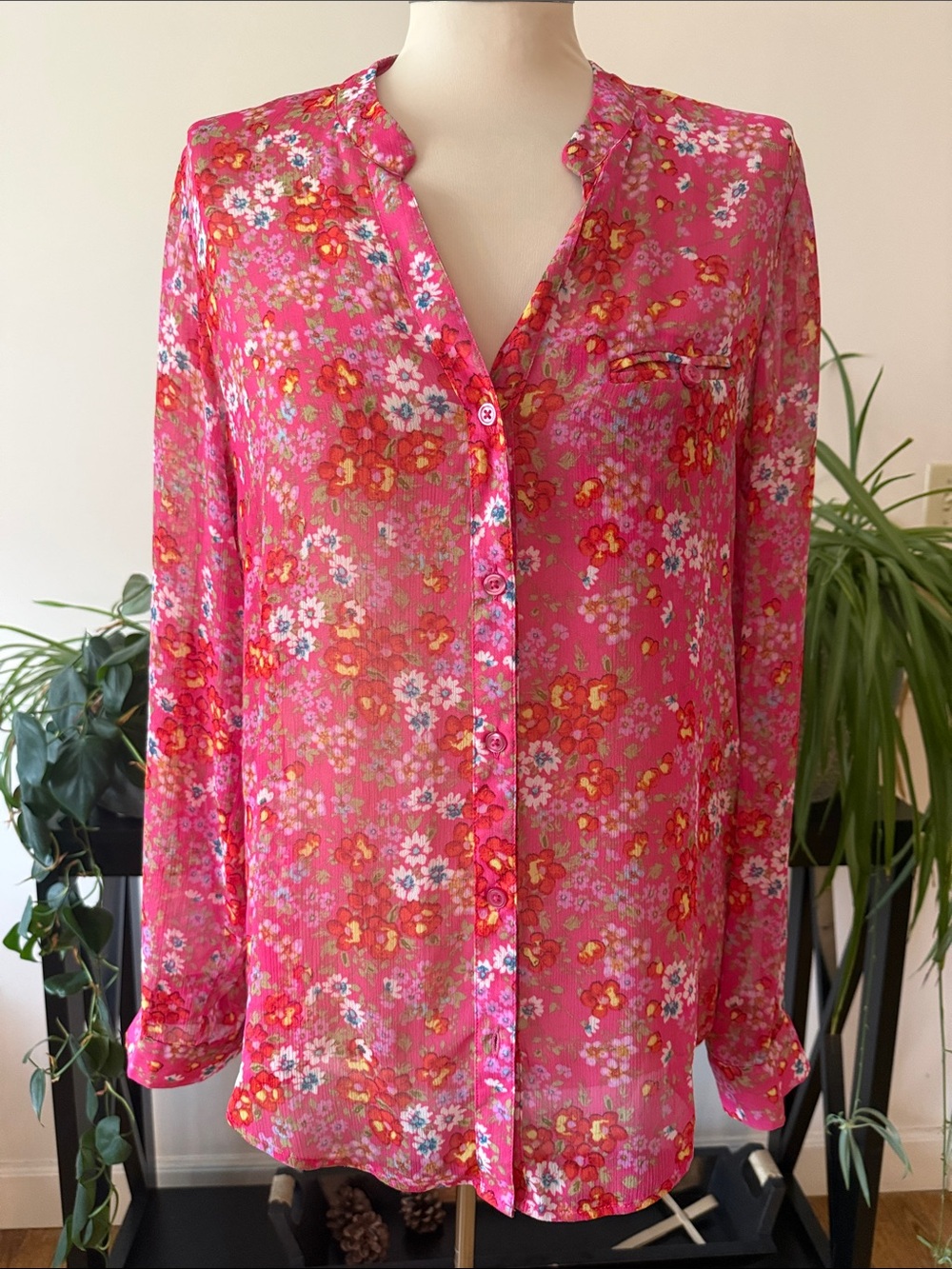 KUT from the Kloth Pink Floral Button-Down Blouse